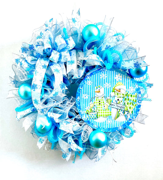 Blue Snowman Christmas Wreath